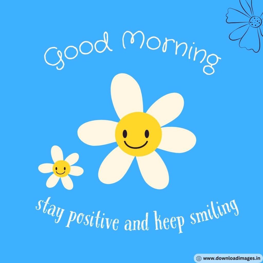 beautiful image of daisy flowers in white and yellow color with a stay positive and keep smiling message to start a fresh Day!