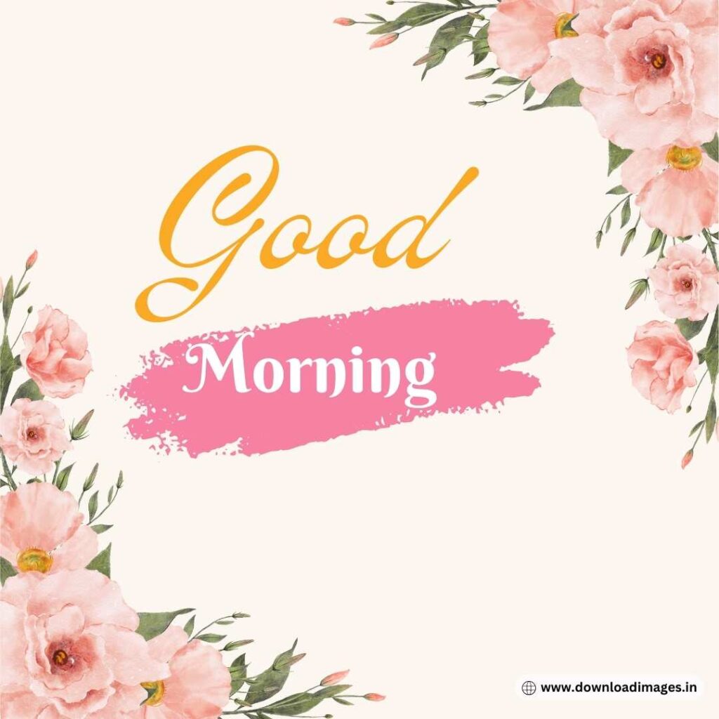 a beautiful frame having pink flowers on the two sides of the image wishing a happy morning